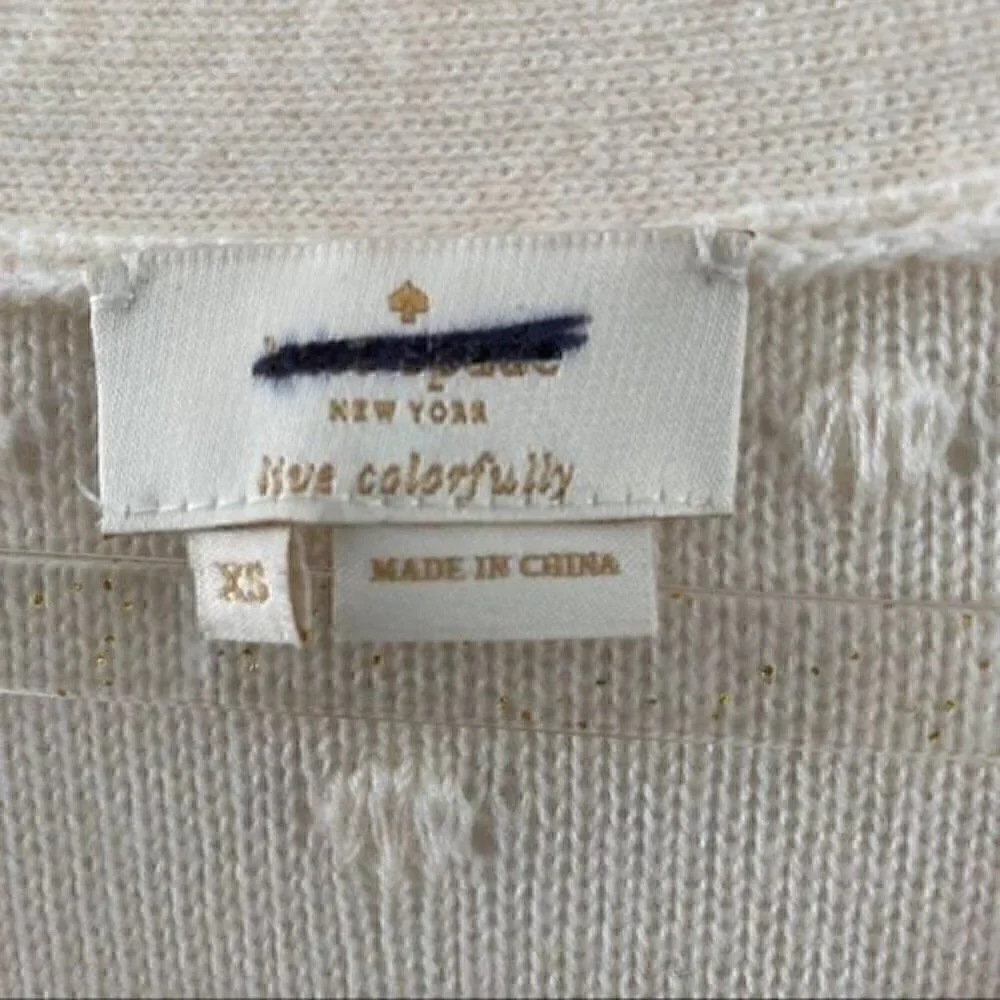 Kate Spade Cardigan Wool Blend Ruffle Pom Pom Ivory xs new retail $268_6